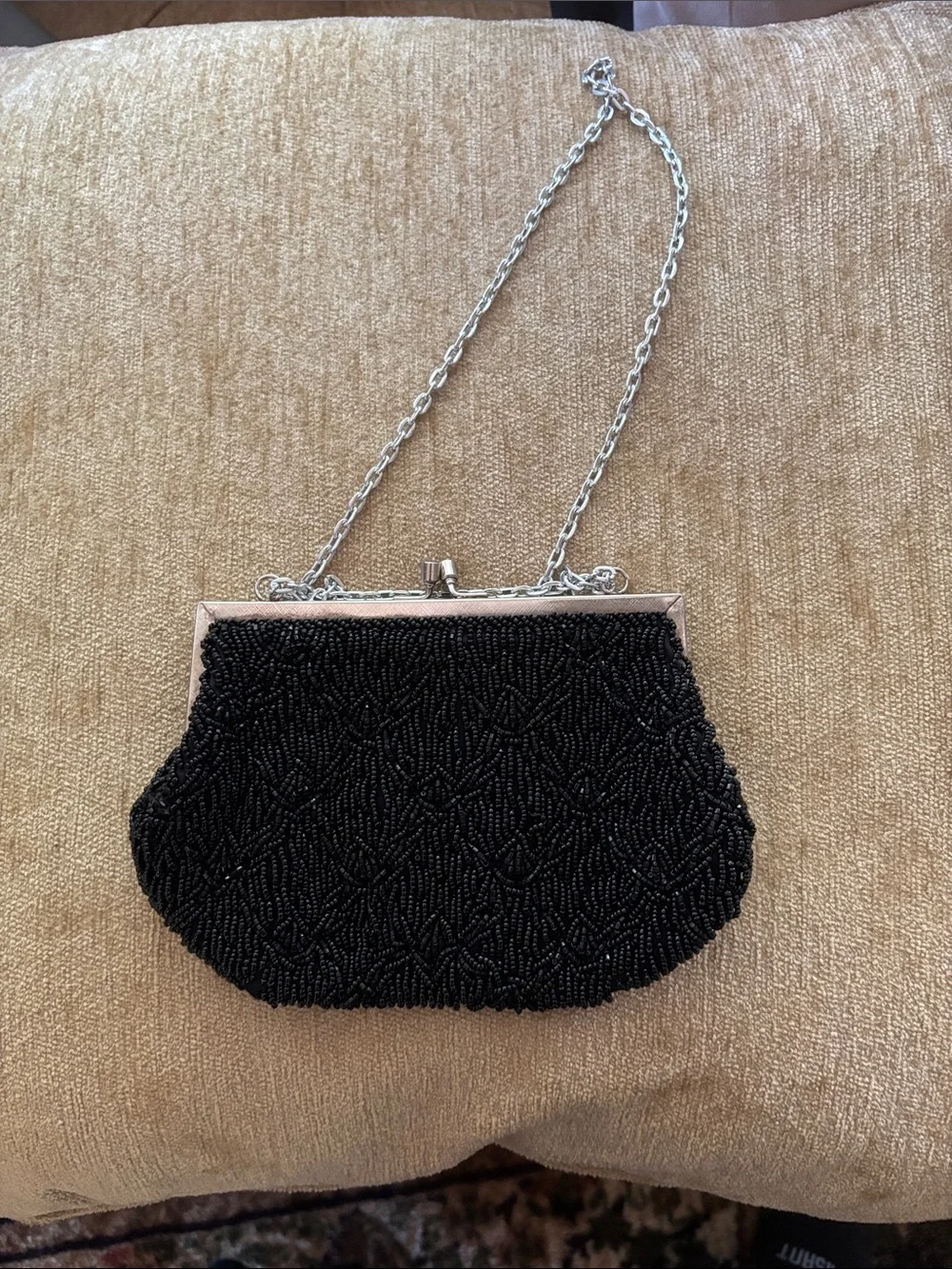 Black Beaded Evening Chain-Handle Clutch